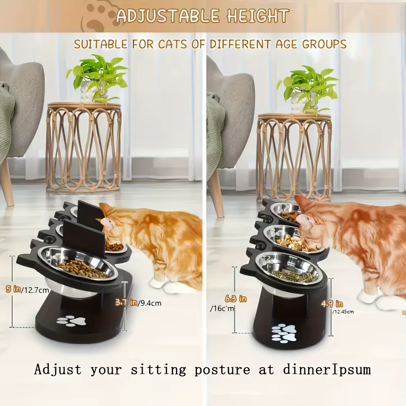 Premium Elevated Pet Bowl Set – 15° Tilted Wooden Stand & Stainless Steel Dishes