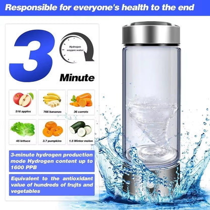 Hydrogen Water Bottle 420ml – Portable Hydrogen Rich Water Generator with USB Rechargeable Electrolysis Technology