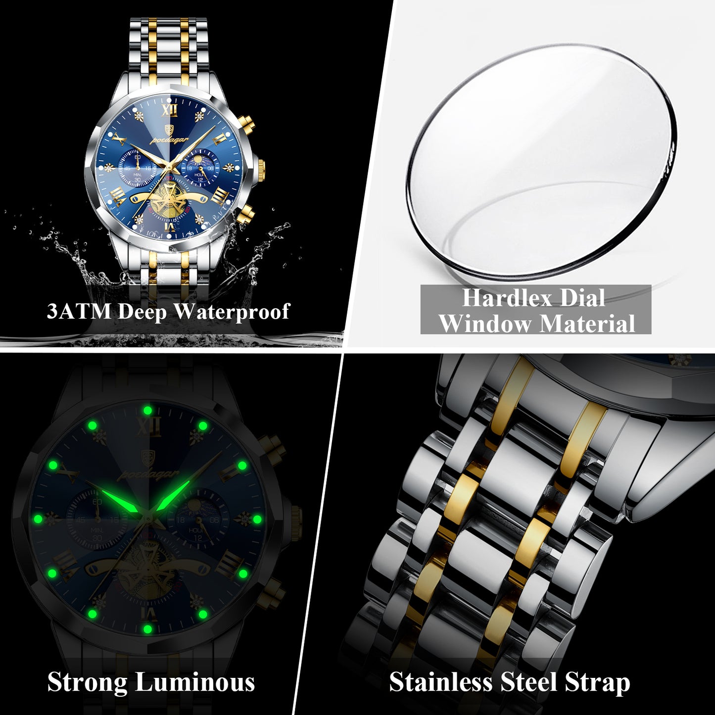 Luxury Men's Quartz Chronograph Watch – Waterproof Stainless Steel Luminous Wristwatch
