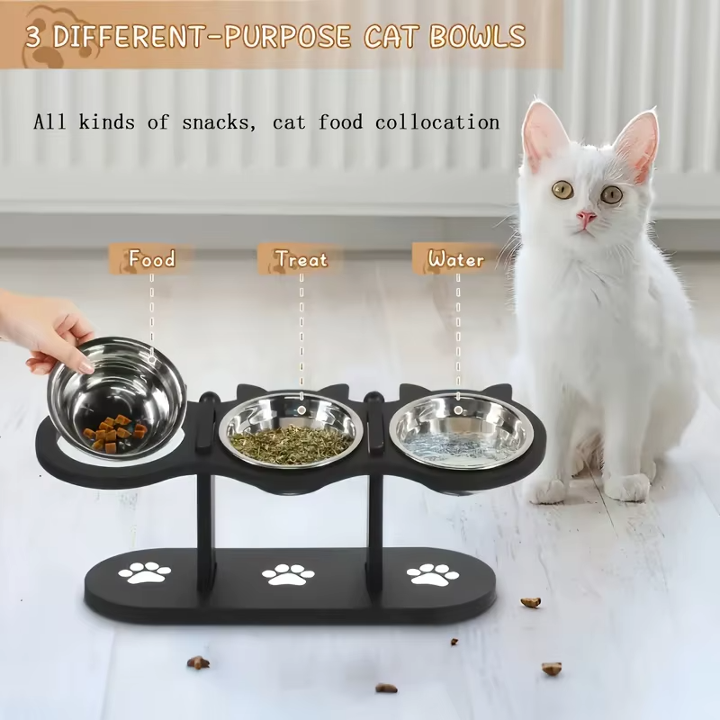 Premium Elevated Pet Bowl Set – 15° Tilted Wooden Stand & Stainless Steel Dishes