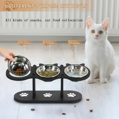 Premium Elevated Pet Bowl Set – 15° Tilted Wooden Stand & Stainless Steel Dishes