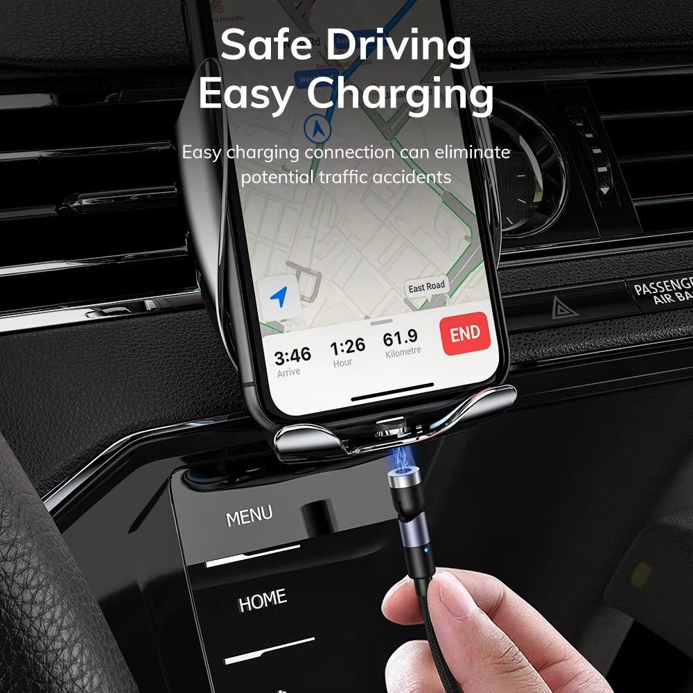 3-in-1 Magnetic Rotating Charging Cable – Micro USB, Type-C & Lightning with 90° Connector