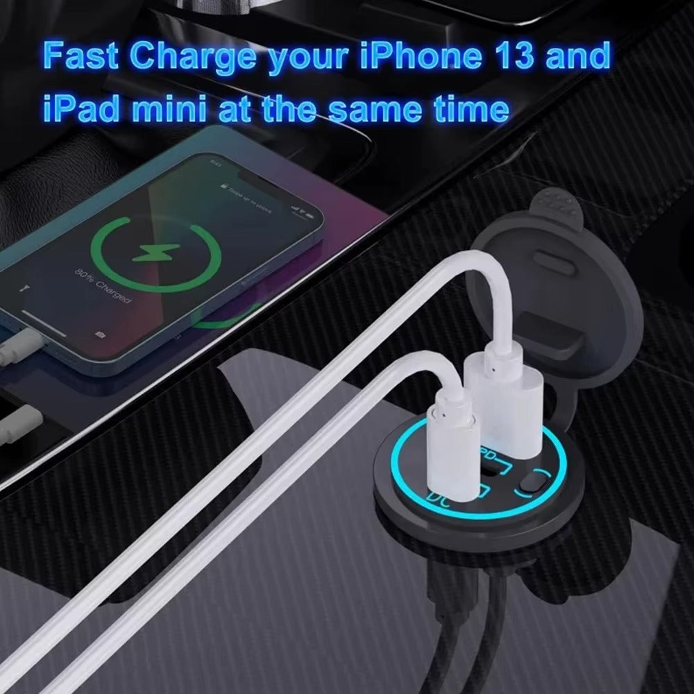 112W 3-Port Fast Car Charger Socket – Dual PD & QC 3.0 USB Outlet for 12V/24V Car, Boat, RV & Motorcycle