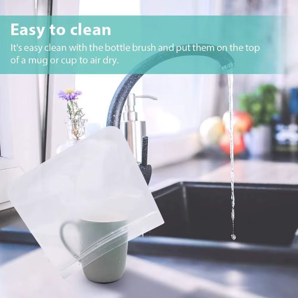 10Pcs Reusable Silicone Food Storage Bags – Leakproof, Stand-Up Zip & Fresh-Keeping
