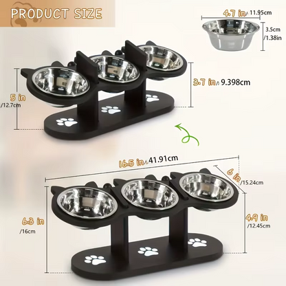 Premium Elevated Pet Bowl Set – 15° Tilted Wooden Stand & Stainless Steel Dishes