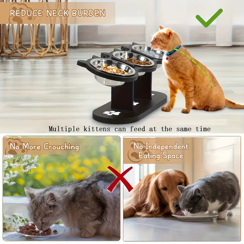 Premium Elevated Pet Bowl Set – 15° Tilted Wooden Stand & Stainless Steel Dishes