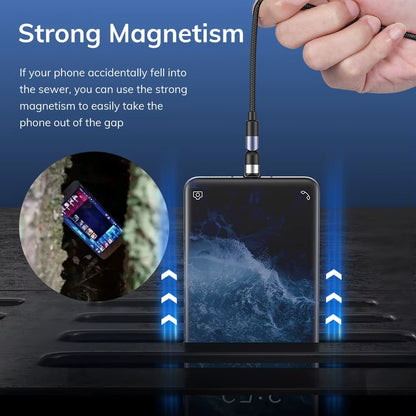 3-in-1 Magnetic Rotating Charging Cable – Micro USB, Type-C & Lightning with 90° Connector