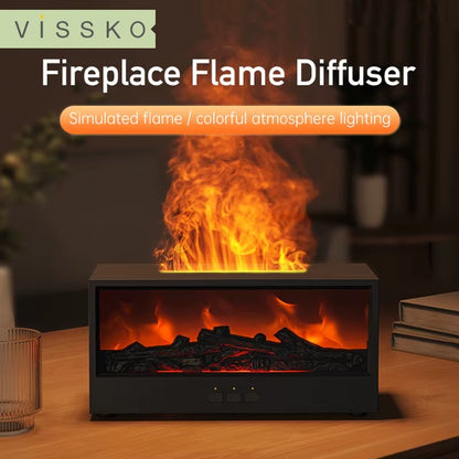 VISSKO Creative Fireplace Air Humidifier – Auto-Off Aroma Diffuser with LED Lights & Remote