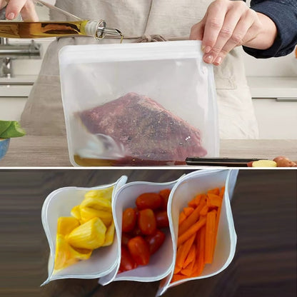 10Pcs Reusable Silicone Food Storage Bags – Leakproof, Stand-Up Zip & Fresh-Keeping