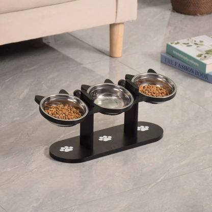 Premium Elevated Pet Bowl Set – 15° Tilted Wooden Stand & Stainless Steel Dishes