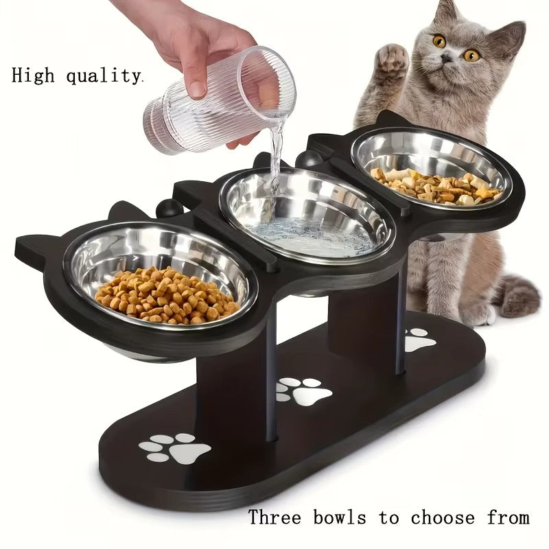 Premium Elevated Pet Bowl Set – 15° Tilted Wooden Stand & Stainless Steel Dishes