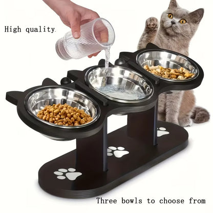 Premium Elevated Pet Bowl Set – 15° Tilted Wooden Stand & Stainless Steel Dishes