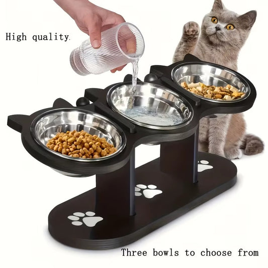 Premium Elevated Pet Bowl Set – 15° Tilted Wooden Stand & Stainless Steel Dishes
